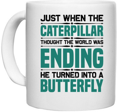 UDNAG White Ceramic Coffee / Tea 'Butterfly | Just when the' Perfect for Gifting [330ml] Ceramic Coffee Mug(330 ml)