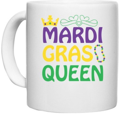 UDNAG White Ceramic Coffee / Tea 'mardi gras QUEEN' Perfect for Gifting [330ml] Ceramic Coffee Mug(330 ml)