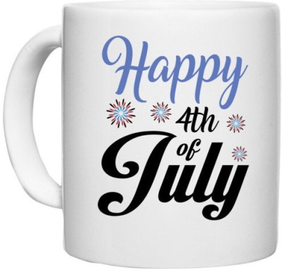 UDNAG White Ceramic Coffee / Tea 'American Day | 4th july' Perfect for Gifting [330ml] Ceramic Coffee Mug(330 ml)