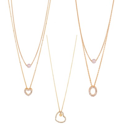 BOGHRA SALES New Stylish & Fancy Exclusive Micro Gold Plated Combo of 3 White American Diamond Beautiful Daily wear Heart Shape Necklace and Round Shape Necklace Chain for Women and Girls Cubic Zirconia, Diamond Gold-plated Plated Brass, Alloy Chain