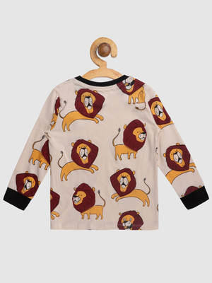 Lazy Shark Boys Graphic Print Beige Top & Pyjama Set