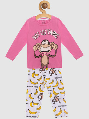 Lazy Shark Girls Graphic Print Pink Top & Pyjama Set