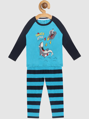 Lazy Shark Girls Printed Multicolor Top & Pyjama Set