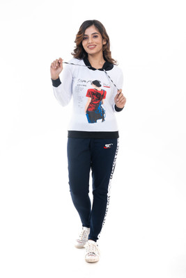 STYLE CLUB Women Printed, Embroidered White, Dark Blue Top & Pyjama Set