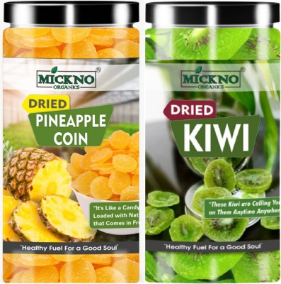 mickno organics Combo of 250g Dried Kiwi Dry Fruits & 250g Dried Pineapple Coin For Baking | Dessert | Snacks | Soft & Juicy Texture, Gift Pack. Kiwi, Pineapple(2 x 250 g)