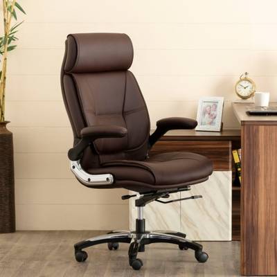 Oakcraft Leatherette Office Adjustable Arm Chair  (Brown, Pre-assembled)