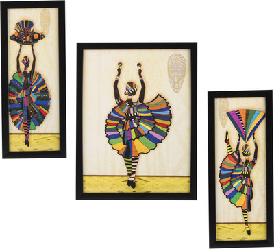 Indianara 3 PC SET OF DANCING ARTS WITHOUT GLASS Digital Reprint 13 inch x 10 inch Painting(With Frame, Pack of 3)