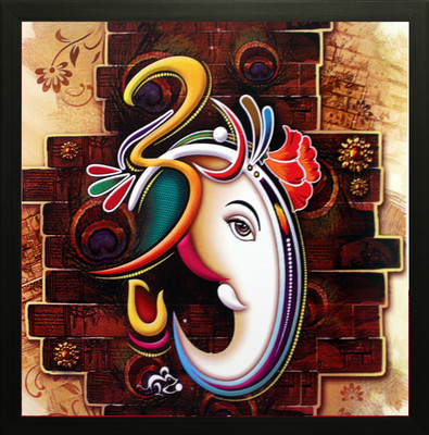 saf Ganesh Ji Canvas 11 inch x 11 inch Painting(With Frame)