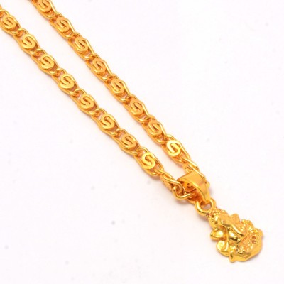 Jewar Mandi Lord Ganesh Ji Gold Plated Locket/Pendant with Link Chain Daily use for Men, Women & Girls, Boys Gold-plated Brass Locket