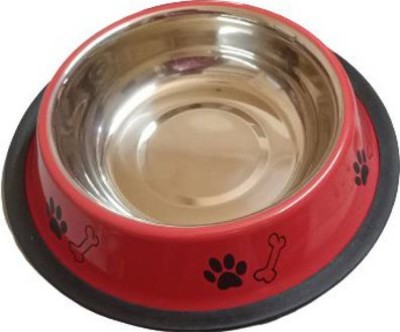 YIMK Round Stainless Steel Pet Bowl(700 ml Red)