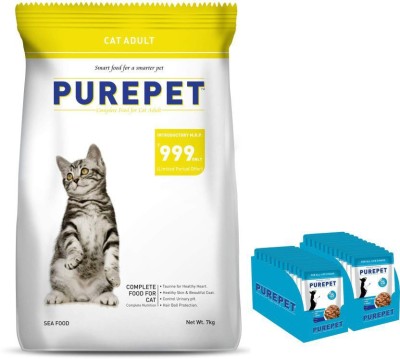 purepet PurePet Sea Food Cat Adult 7 Kg. And Purepet Wet Dog Food, Chicken and Vegetable Chunks in Gravy, 24 Pouches (24 x 70g) Chicken, Vegetable 5 kg Dry Adult, Young, New Born Dog Food