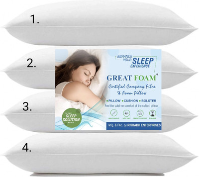 GREAT FOAM FIBRE PRIME SOFT PILLOW HYGENIC 04 Microfibre Solid Sleeping Pillow Pack of 4(Multicolor, White)