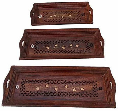 Voody Wooden Coffee Set Tray(Pack of 3, Microwave Safe)