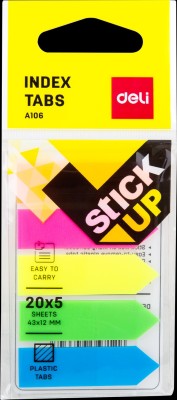 Deli Self Adhesive Bright Colour Strong Glued Sticky Notes, Perfect for Marking, Indexing, Highlighting and Color-Coding, Detachable and Repositionable Arrow Shape Tab Waterproof Memo Pad with PVC Sheet Holder, Notepad for Students, Aspirants, Artist, College, Office Use, Write with Ball Pen or Penc