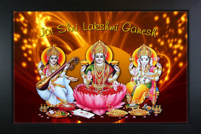 RV SALES laxmi ganesh saraswati photo frame for puja room & wall WxH: 14x10 Religious Frame