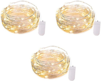 WunderVoX 20 LEDs 2.03 m Gold Steady String Rice Lights(Pack of 3)