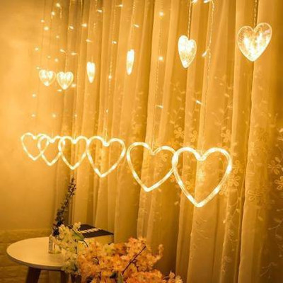OWN BOX CREATIONS 12 LEDs 1.83 m Yellow Flickering Heart Rice Lights(Pack of 3)