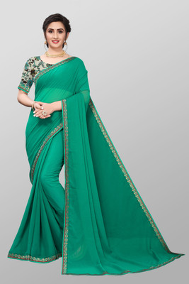 peer store Solid/Plain Bollywood Georgette Saree(Light Green)