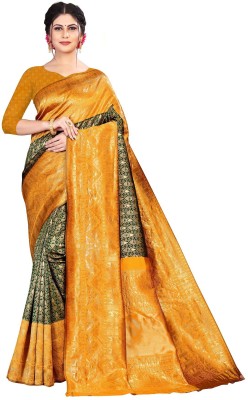 Anjaneya Sarees Self Design Banarasi Silk Blend Saree(Black)