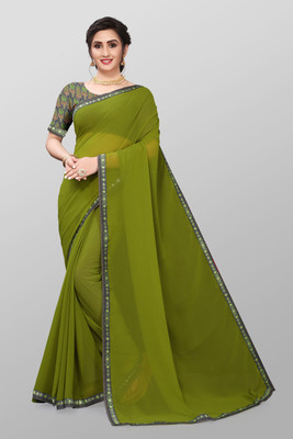 peer store Solid/Plain Bollywood Georgette Saree(Light Green)
