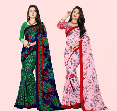 Anand Sarees Floral Print Daily Wear Georgette Saree(Pack of 2, Multicolor)