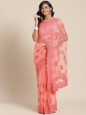 CHHABRA 555 Floral Print Bollywood Net Saree(Pink)