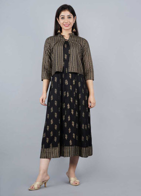 ASHISH PRINT Women Floral Print A-line Kurta(Black)