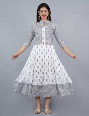ASHISH PRINT Women Floral Print A-line Kurta(White)