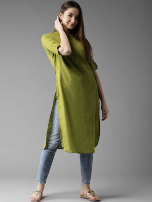 yanish Women Solid Straight Kurta(Green)