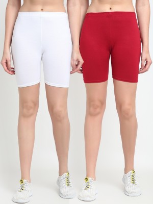 Gracit Solid Women White, Red Sports Shorts