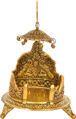 NIRMAL HANDI CRAFT Gold Metal Handicraft Pooja Jhula | Swing| Palana | Singhasan|Nand Gopal Palana Decorative Showpiece  -  22 cm(Metal, Gold)