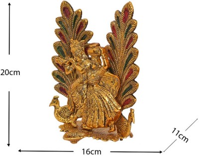 SoulHandicrafts Beautiful Lord Radha Krishna Idol with Peacock Diya Decorative Showpiece  -  21 cm(Aluminium, Gold)