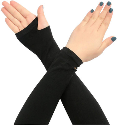 Buyra Nylon Arm Sleeve For Men & Women (Free, Black) Driving Gloves(Black)