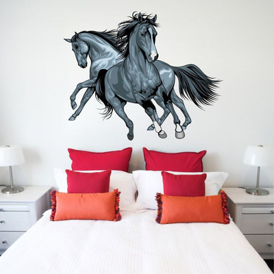 rawpockets 1 cm Duo Wild Horses Running Wall Self Adhesive Sticker(Pack of 1)