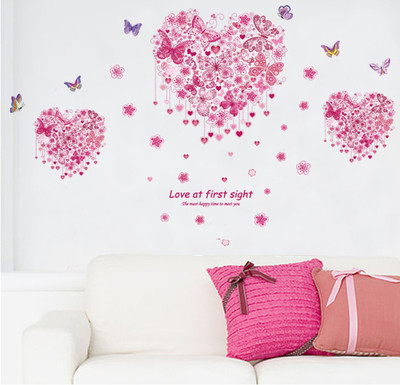 Flipkart SmartBuy 150 cm Wall Stickers Three Butterfly Pink Heart Decor For Bedroom Self Adhesive Sticker(Pack of 1)