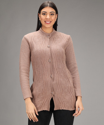 BUDAPEST Striped Collared Neck Casual Women Brown Sweater