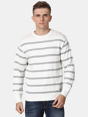 t-base Woven Round Neck Casual Men White Sweater