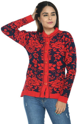 manra Self Design Round Neck Casual Women Blue Sweater