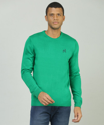 Van Heusen Academy Solid Round Neck Casual Men Green Sweater