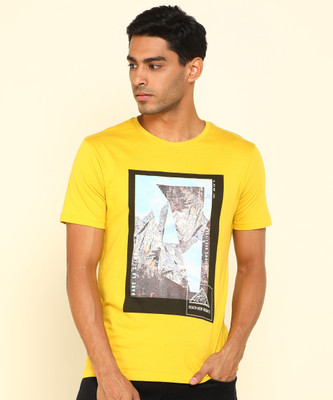 PETER ENGLAND Printed Men Round Neck Yellow T-Shirt