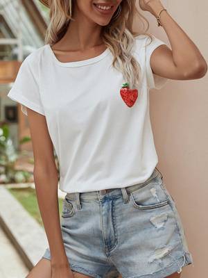 Urbanic Printed Women Round Neck White T-Shirt