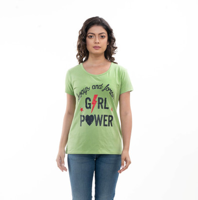 STYLE CLUB Printed Women Round Neck Green T-Shirt
