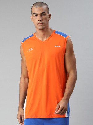 HRX by Hrithik Roshan Colorblock Men V Neck Orange T-Shirt