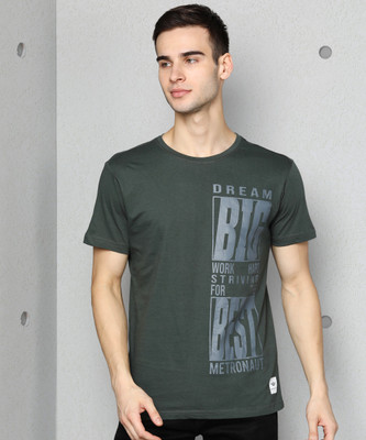 METRONAUT Printed Men Round Neck Dark Green T-Shirt