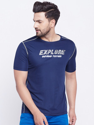 Austiex Printed Men Round Neck Dark Blue T-Shirt