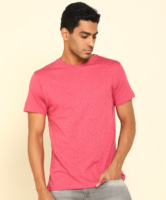 Peter England University Printed Men Round Neck Pink T-Shirt