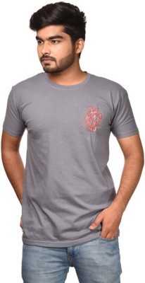 SUMMIT! Embroidered Men Round Neck Grey T-Shirt