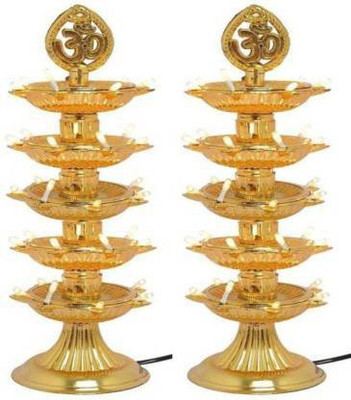 FYUGO 5 Layer Electric Gold LED Diya Plastic (Pack of 2) Table Diya Set (Height: 10 inch) Table Lamp(20 cm, Yellow)