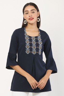 B.A.FASHIONS.. Casual Embroidered Women Dark Blue Top