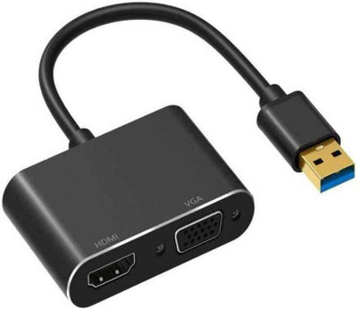 Etzin USB 3.0 To HDMI/VGA Adapter USB 3.0 to HDMI VGA Adapter 1 in 2 USB 3.0 to HDMI VGA 1080p Dual Output Converter 5 Gbps SuperSpeed USB 3.0 Converter Support HDMI VGA Sync Output Laptop Accessory (Black) TV Tuner Card(Black)